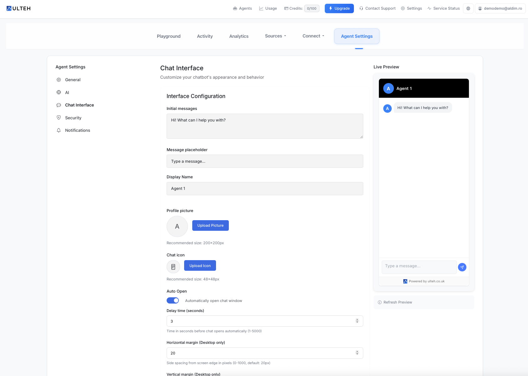 Nastavení rozhraní chatu
